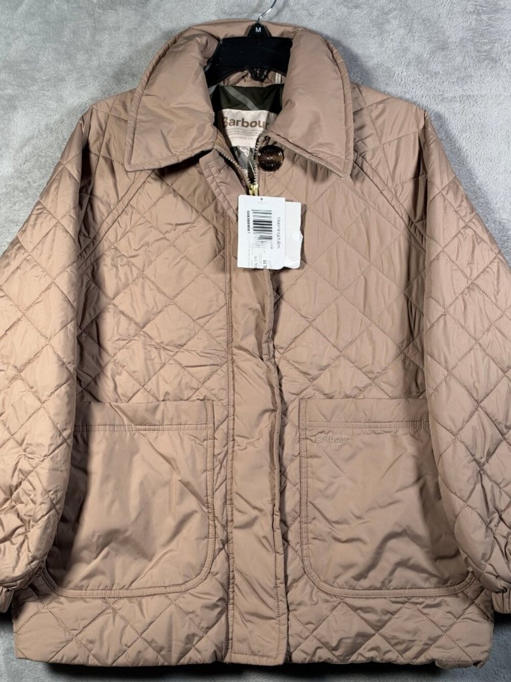 Barbour Jacket Womens 6 Beige Quilted Laoise Modern Heritage Collared Full Zip